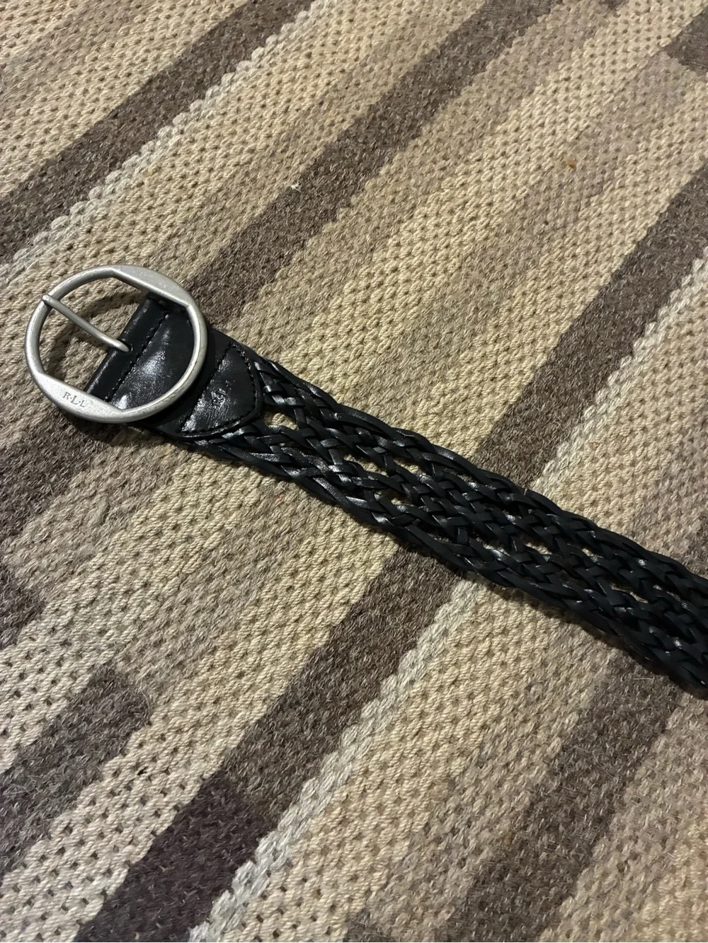 Lauren Ralph Lauren Vintage Black Braided Woven Leather Belt Silver Buckle Fit M